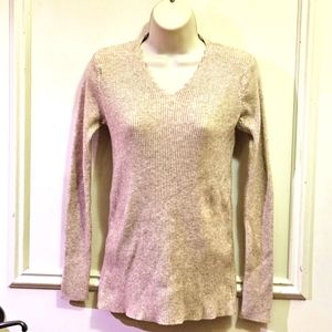 Unbranded Beige Ribbed Soft Knit Pull Over Long Sleeve Sweater, Small